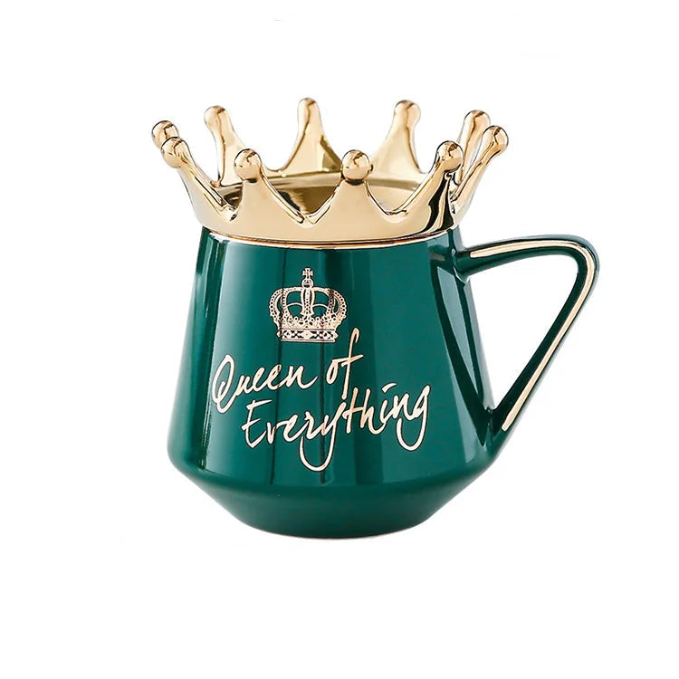 400ml Crown Ceramic Coffee Cup Fine Couple Mug with Lid Simple Afternoon Tea Coffee Cup Breakfast Milk Coffee Mug Birthday Gift
