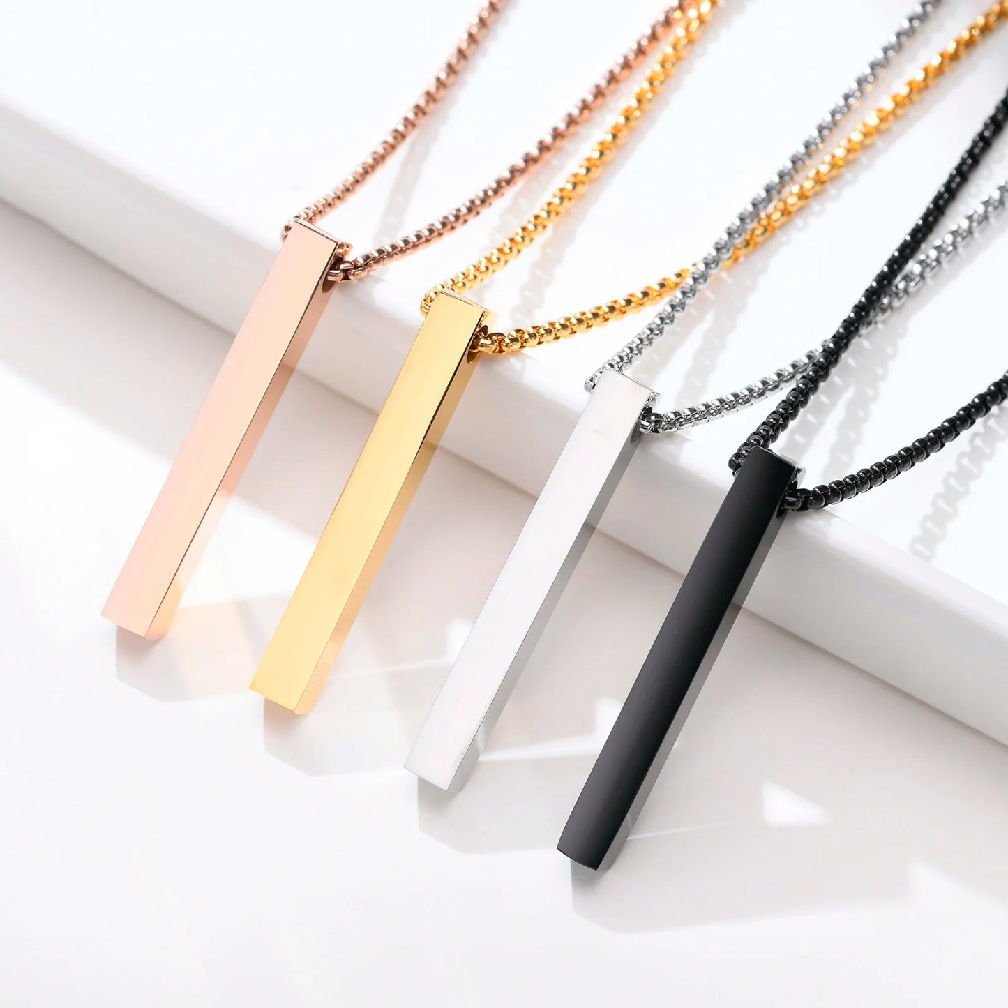 Minimalist Pillar Bar Necklace – 5mm Stainless Steel Pendant for Men and Women, Casual Unisex Link Chain