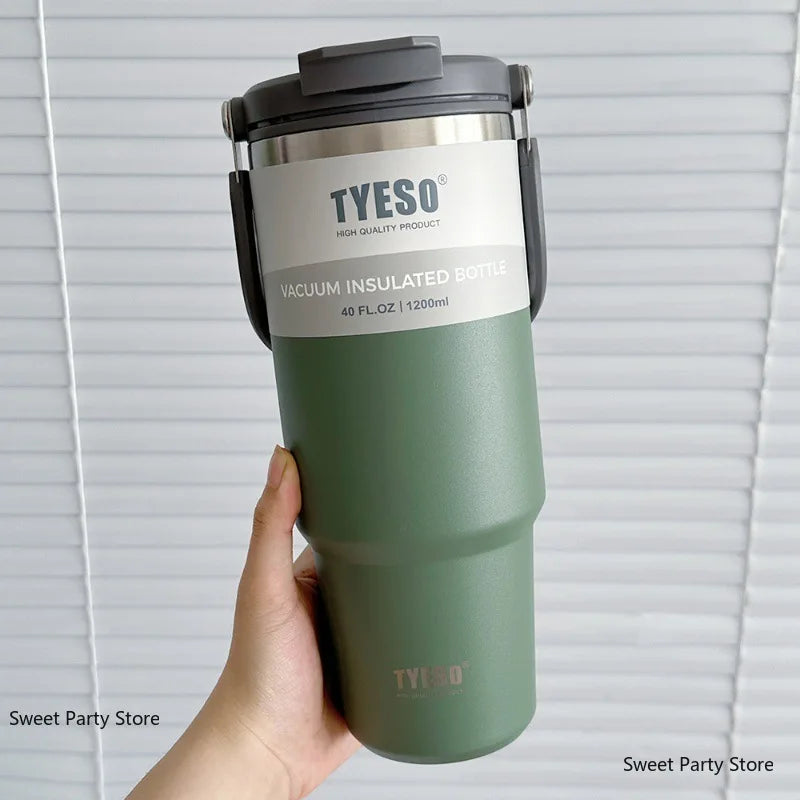 600ml–1200ml Stainless Steel Insulated Thermos Bottle – Leak-Proof Travel Mug with Handle and Straw for Hot and Cold Beverages