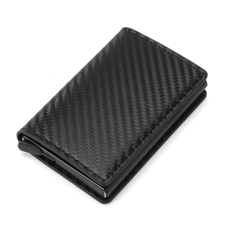 Premium Carbon Fiber RFID Credit Card Holder Wallet – Slim Minimalist Pop-Up Design for Men, Metal RFID Protection, Stylish Black Wallet
