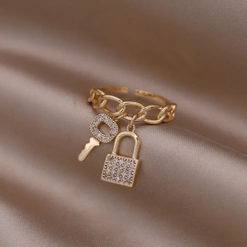 Gold plated simple double love crystal ring elegant women's daily opening ring accessories