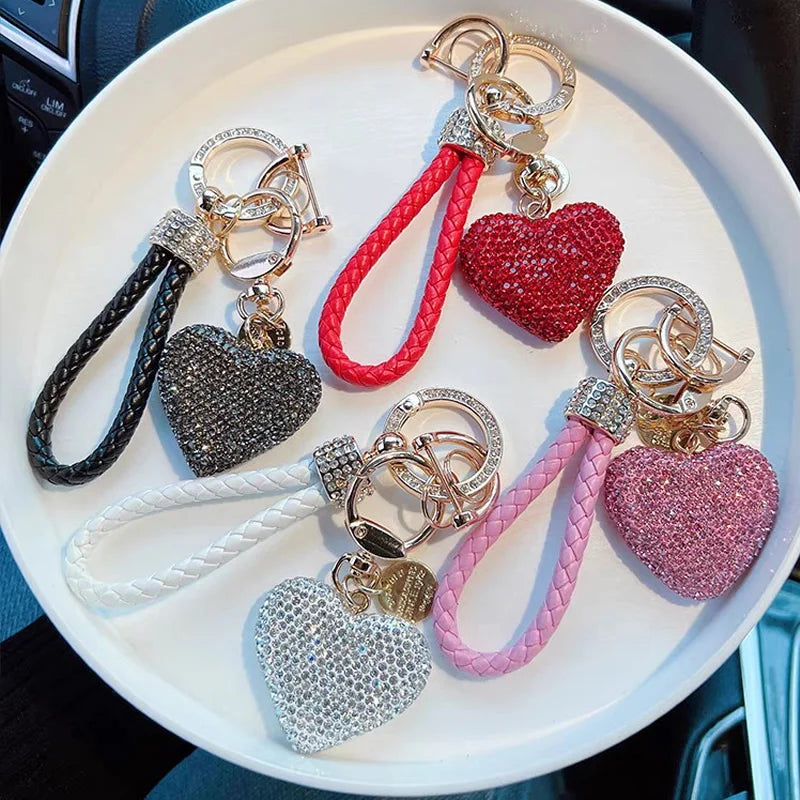 Valentine’s Day Glitter Heart Keychain – Crystal Clay Key Ring for Women & Girls, Romantic Gift & Bag Tag Ornament
