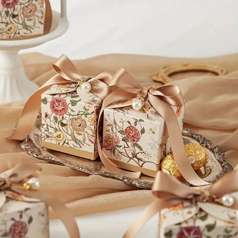 10-Piece Hand-Painted Floral Candy Box – Elegant Wedding, Engagement, and Anniversary Gift Boxes