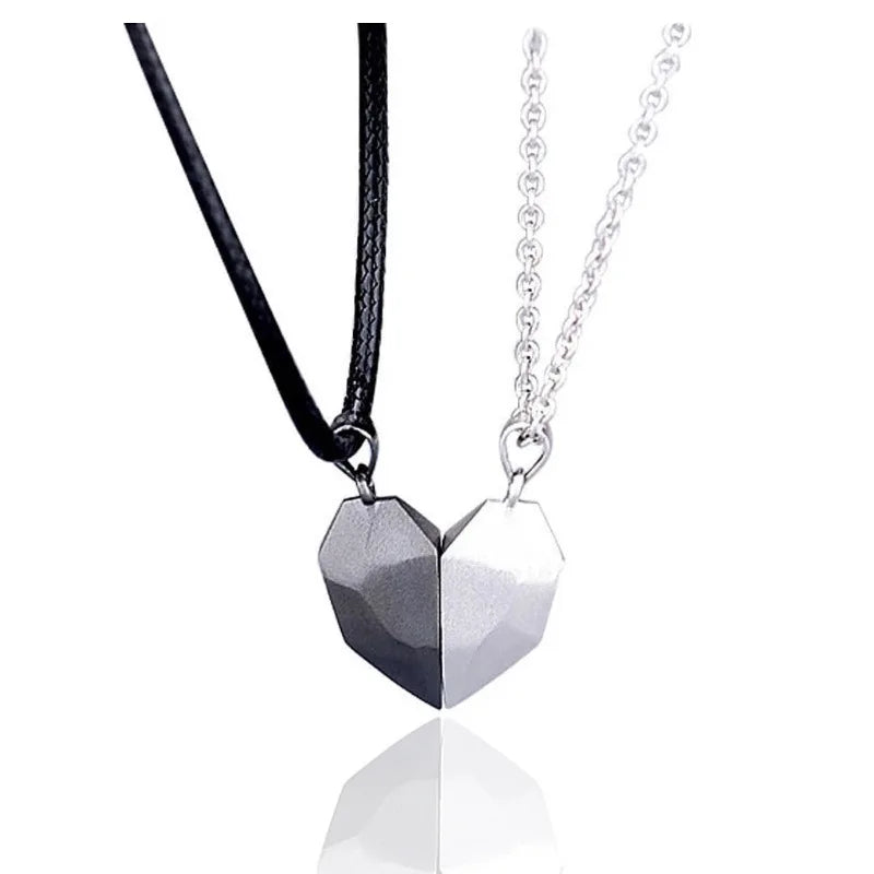 Magnetic Heart Electrocardiogram Pendant Necklace – Stainless Steel Couple Necklace Valentine's Day Gift