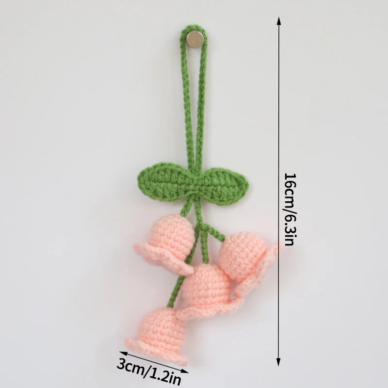 Crochet Flower Plant Keychain – Artificial Knitted Flower Hanging Decoration for Weddings, Gifts, and Car Pendants