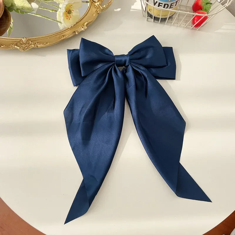Solid Color Satin Ribbon Big Bow Hairpin – Summer Hair Accessory for Women & Girls