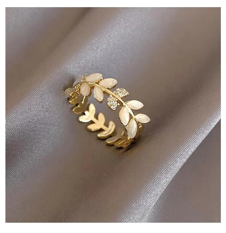 Gold plated simple double love crystal ring elegant women's daily opening ring accessories