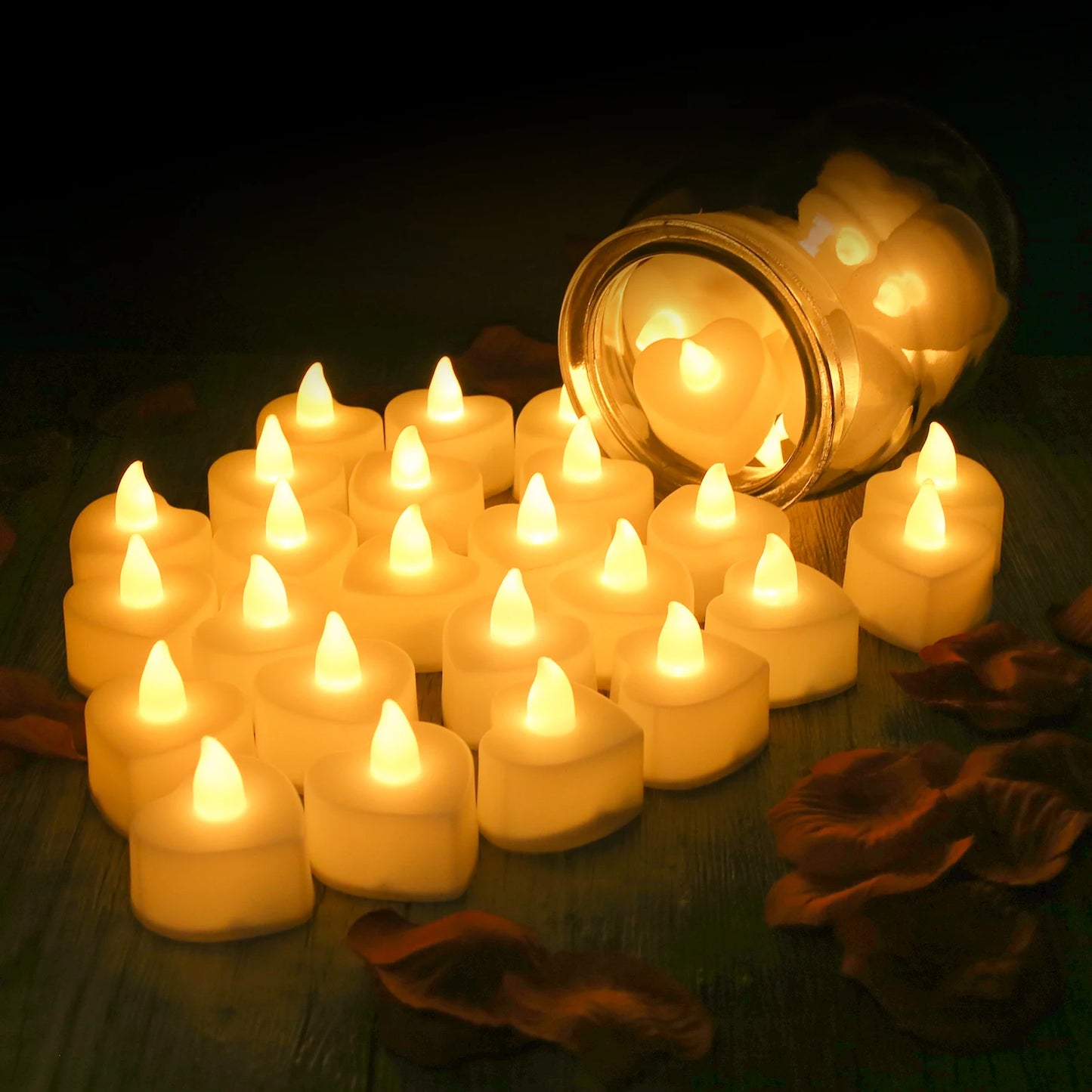 Heart-Shaped LED Tea Lights – Romantic Decorations for Weddings and Anniversaries