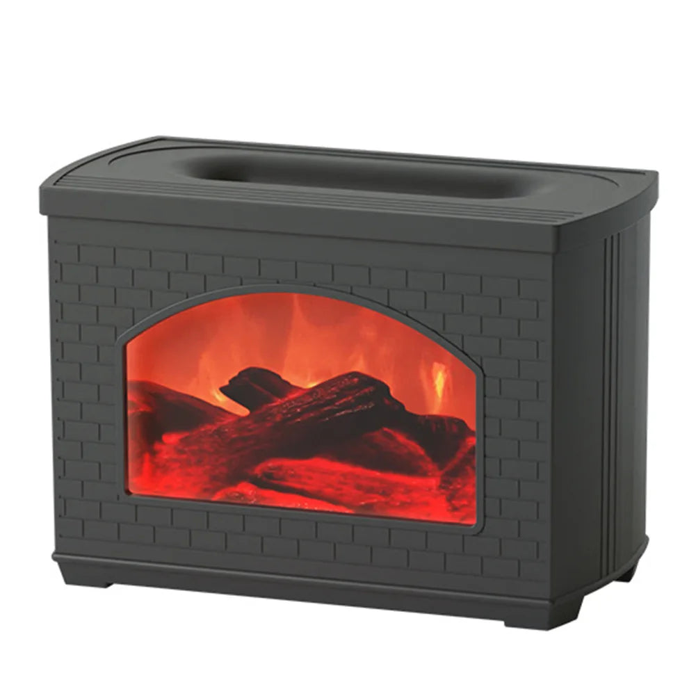 Flame Effect Fireplace Humidifier – Portable Tabletop USB Aroma Diffuser with 270ml Water Tank