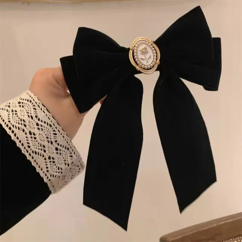 Elegant Black Velvet Bow Hair Pins – Rose Design Alloy Hair Clips for Women’s Hairstyles