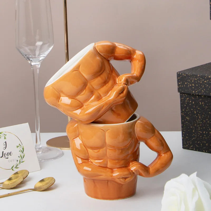 Macho Muscle Ceramic Mug – Funny Pectoral Design Coffee Cup, Ideal Gift for Gym Enthusiasts and Trainers