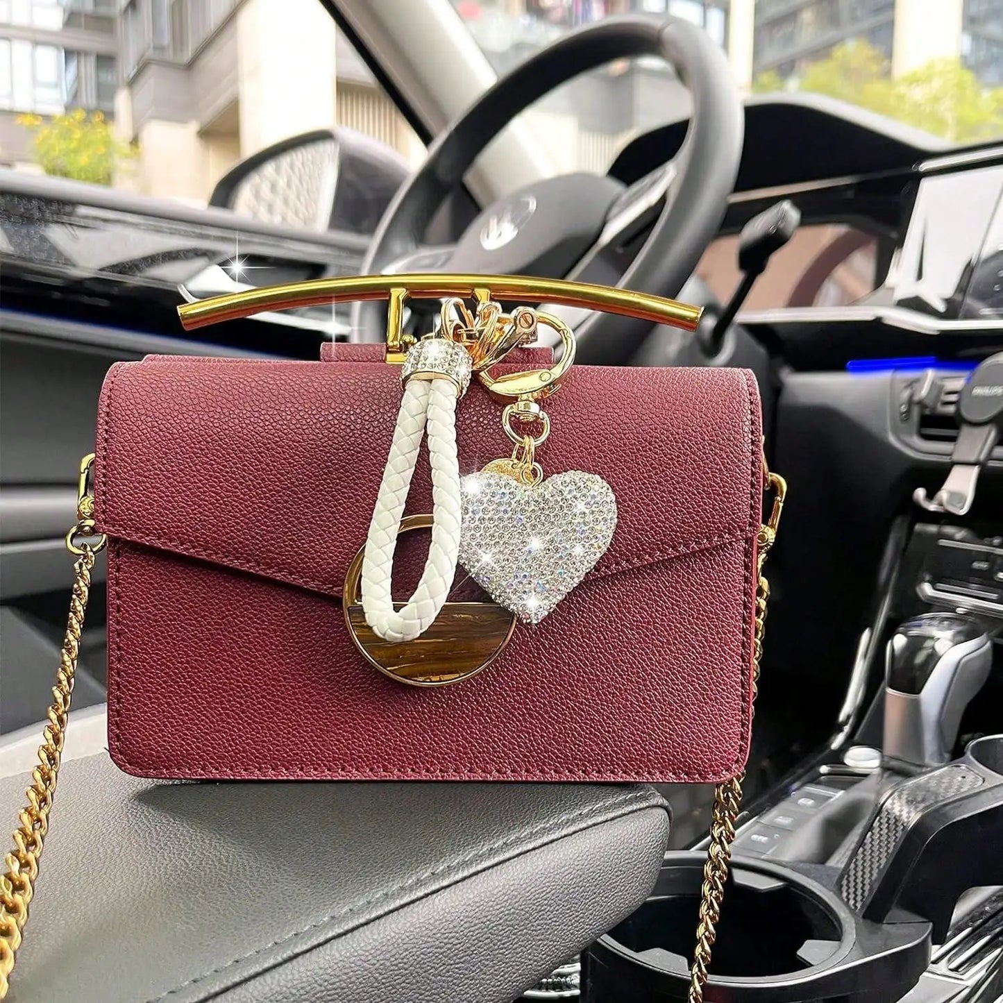 Valentine’s Day Glitter Heart Keychain – Crystal Clay Key Ring for Women & Girls, Romantic Gift & Bag Tag Ornament