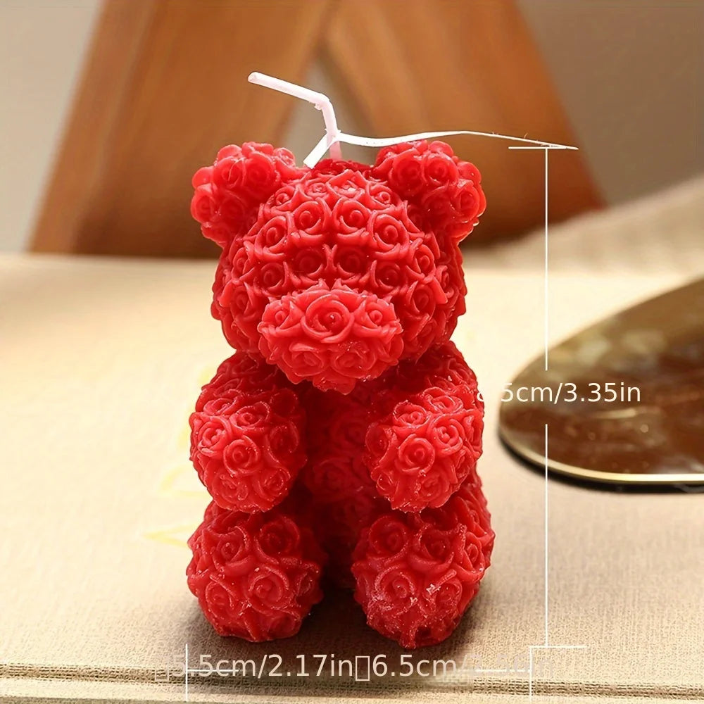 Valentine's Day Rose Bear Aromatherapy Candle - Handmade Soy Wax, Creative Gift & Home Decoration