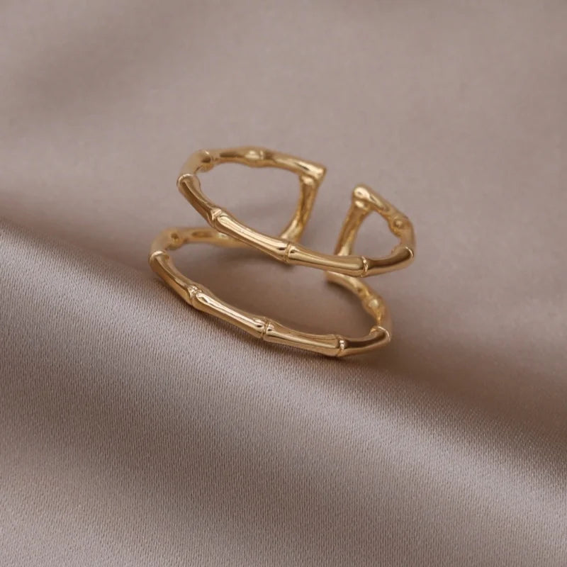 Gold plated simple double love crystal ring elegant women's daily opening ring accessories