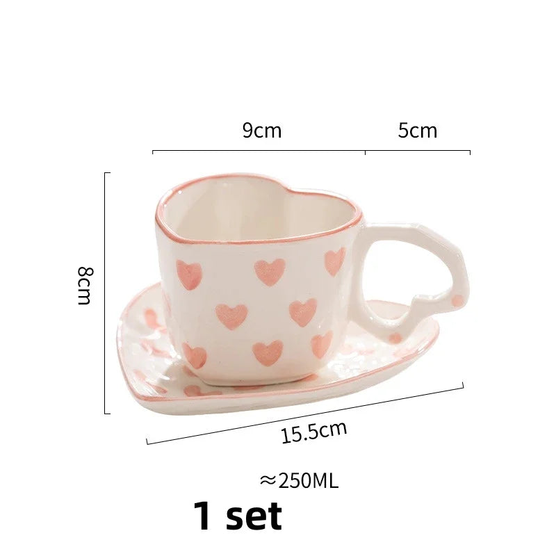 Creative INS Style Hand-Painted Love Heart Ceramic Coffee Mug – Cute Tea and Milk Cup for Home or Office