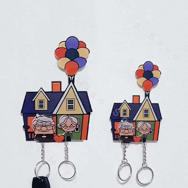 Wall-Mounted Key Holder with Couple Keychains – "Up" Movie-Inspired Jigsaw Key Ring Hanger, Perfect Christmas Gift