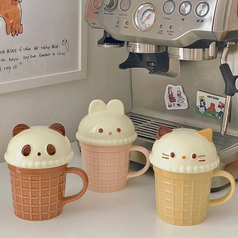 Kawaii Animal Ceramic Mug – Cute Cat, Bunny, Bear Coffee Cup for Tea, Milk, Juice – 350ml Breakfast Mug & Perfect Birthday Gift