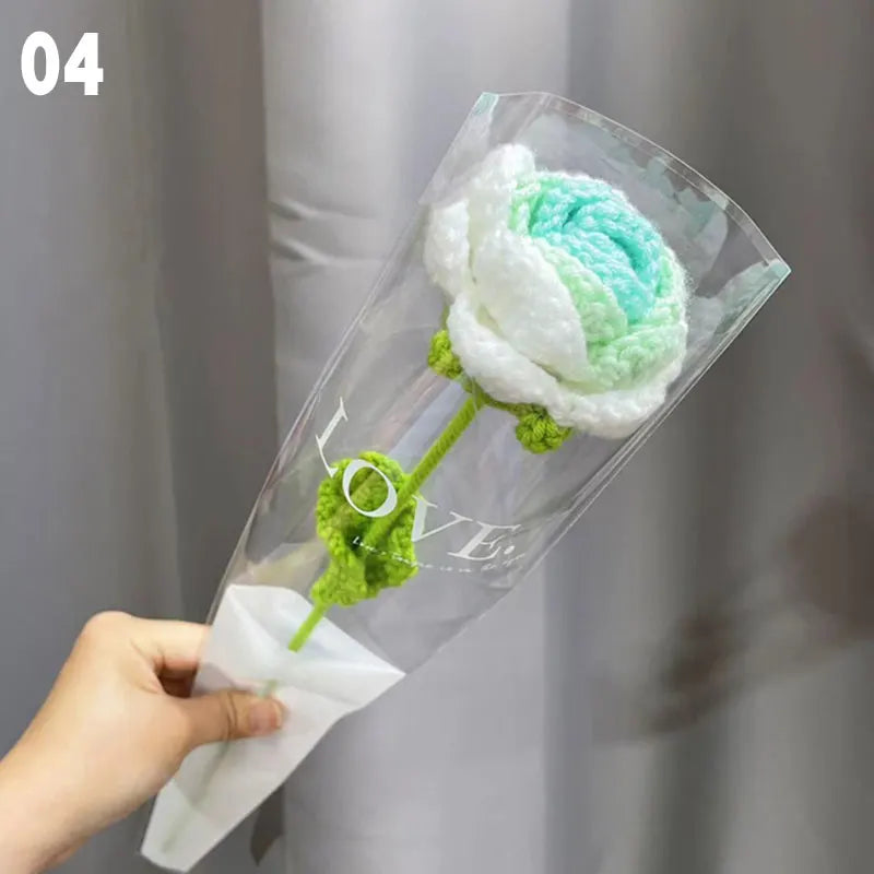 DIY Knitting Bouquet Rose Tulip Flower Bouquet Sunflower Hand-knitted Fake Flowers Knit Flower Home Table Crochet Floral Bouquet