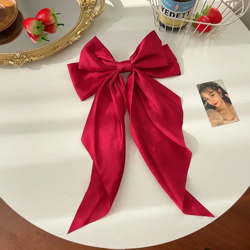 Solid Color Satin Ribbon Big Bow Hairpin – Summer Hair Accessory for Women & Girls