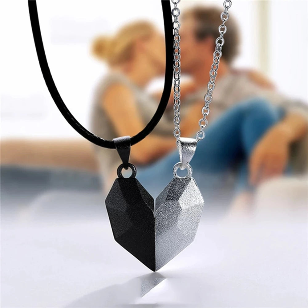 Magnetic Heart Electrocardiogram Pendant Necklace – Stainless Steel Couple Necklace Valentine's Day Gift