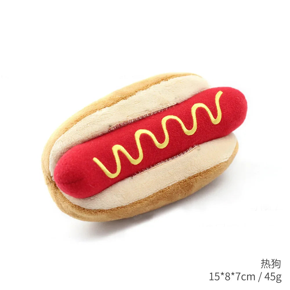 Plush Squeaky Dog Toys – Soft Chew-Resistant Ice Cream, Fries, and Hamburger Toys for Dogs