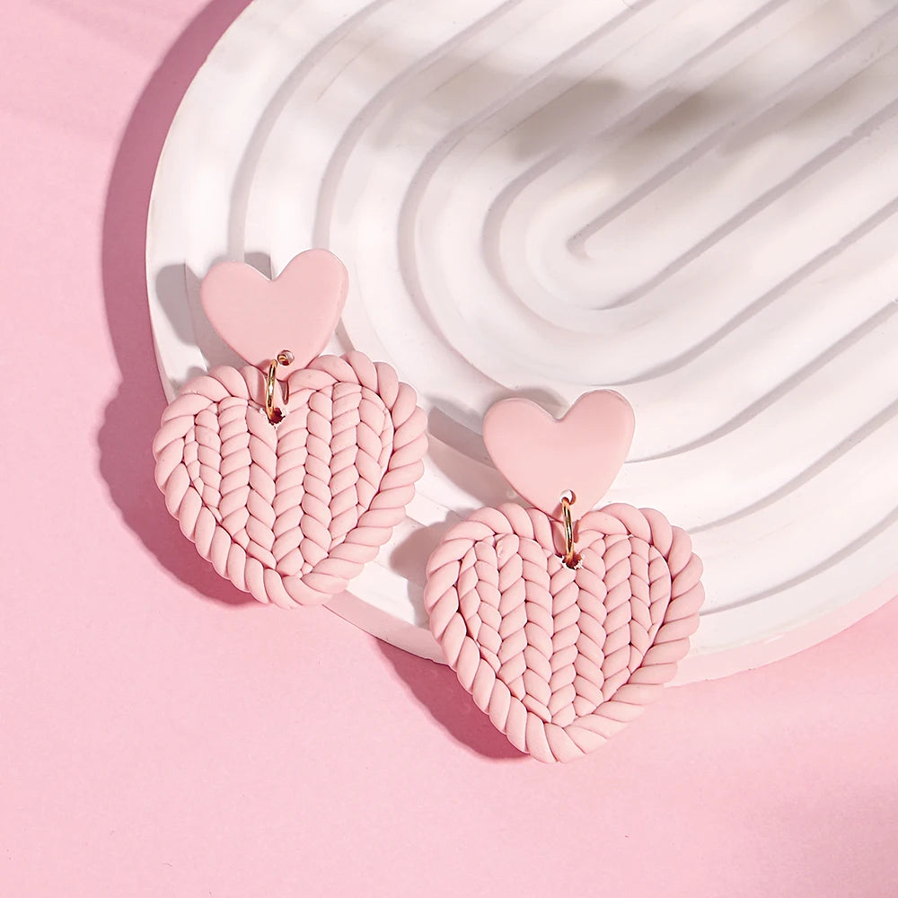 Polymer Clay Heart Earrings for Women – Handmade Valentine's Day Gift, Flower & Heart Drop Earrings