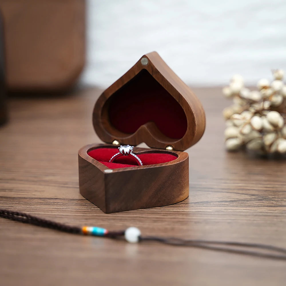 Heart-Shaped Walnut Ring Box