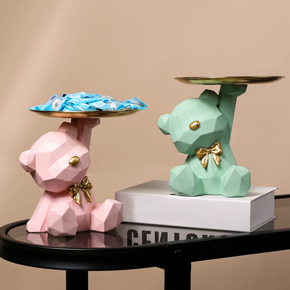 Geometric Bear Key Holder Figurine – Resin Storage Box for Home and Office Decor