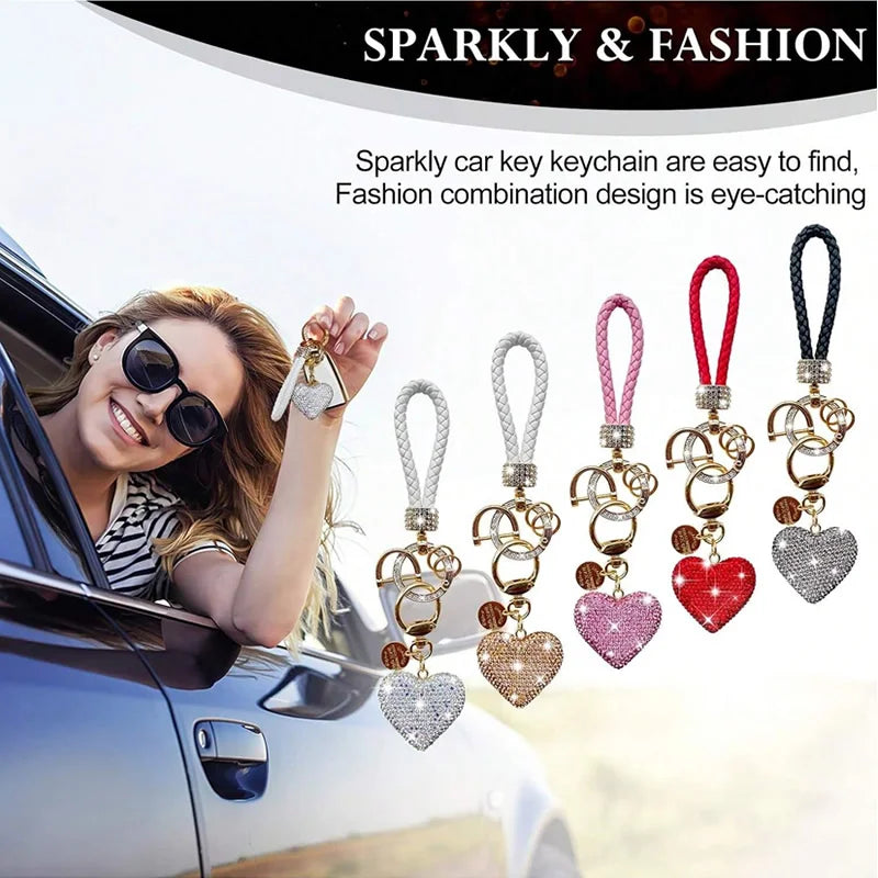 Valentine’s Day Glitter Heart Keychain – Crystal Clay Key Ring for Women & Girls, Romantic Gift & Bag Tag Ornament