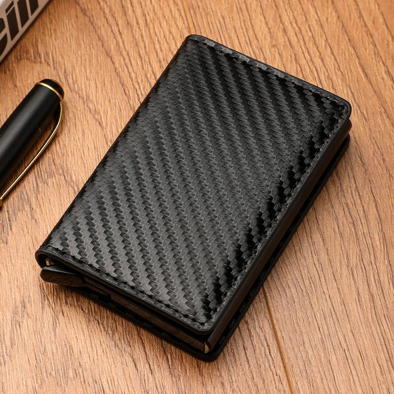 Premium Carbon Fiber RFID Credit Card Holder Wallet – Slim Minimalist Pop-Up Design for Men, Metal RFID Protection, Stylish Black Wallet