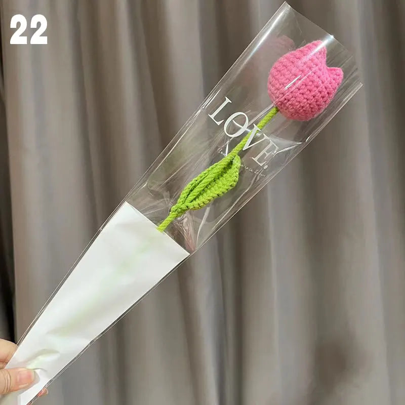 DIY Knitting Bouquet Rose Tulip Flower Bouquet Sunflower Hand-knitted Fake Flowers Knit Flower Home Table Crochet Floral Bouquet