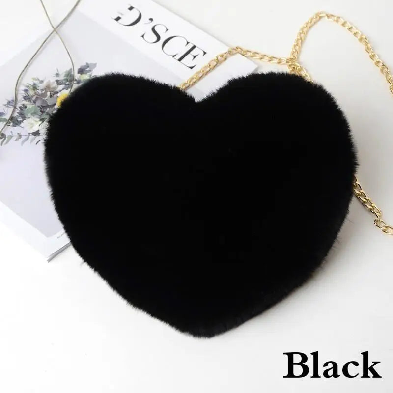 Heart-Shaped Plush Crossbody Bag – Flannel Chain Messenger Bag for Valentine's Day & Birthdays
