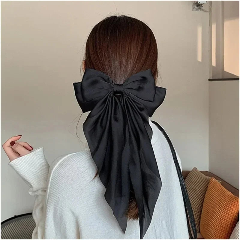 Solid Color Satin Ribbon Big Bow Hairpin – Summer Hair Accessory for Women & Girls