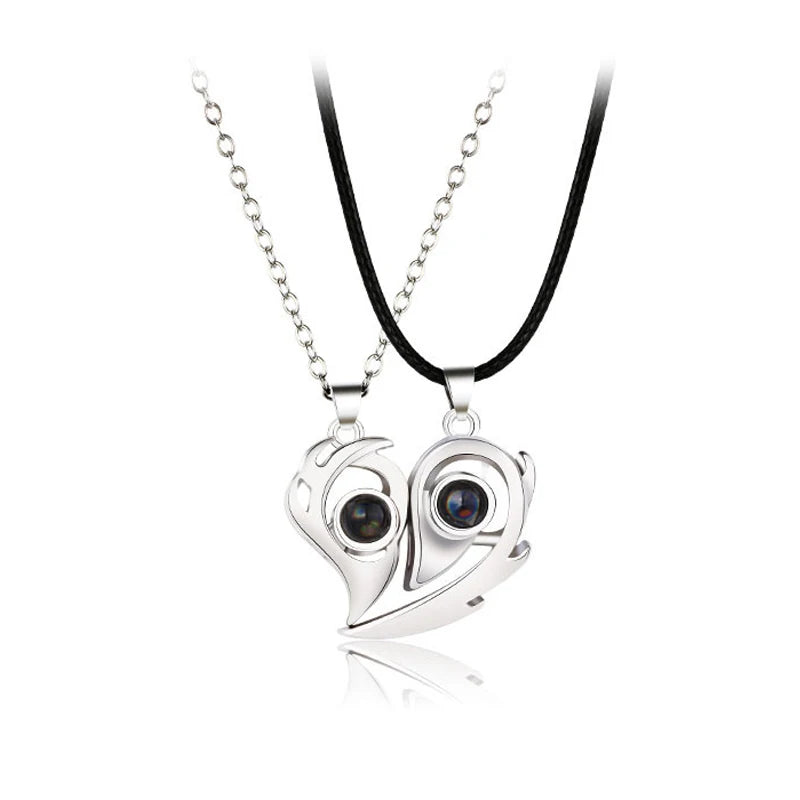 Magnetic Heart Electrocardiogram Pendant Necklace – Stainless Steel Couple Necklace Valentine's Day Gift