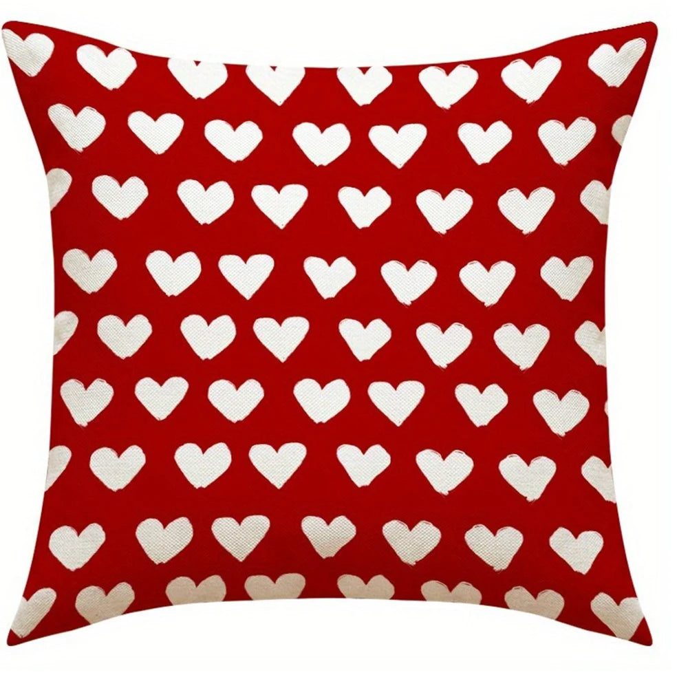 Valentine's Day Romantic Heart-Printed Pillowcase – Sofa Cushion Cover for Sweet Home Decor