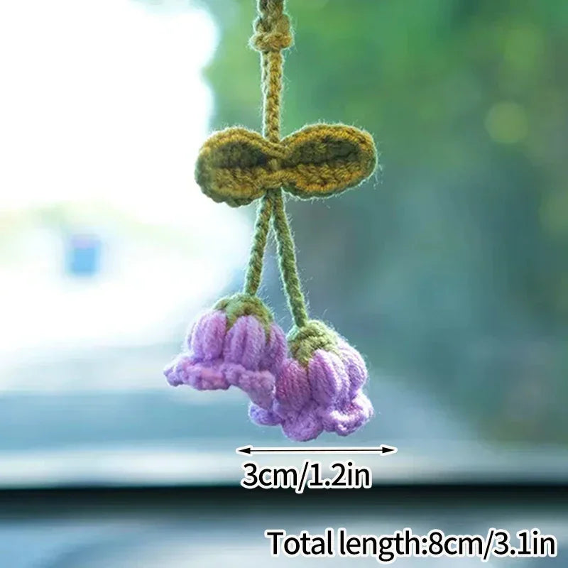 Crochet Flower Plant Keychain – Artificial Knitted Flower Hanging Decoration for Weddings, Gifts, and Car Pendants