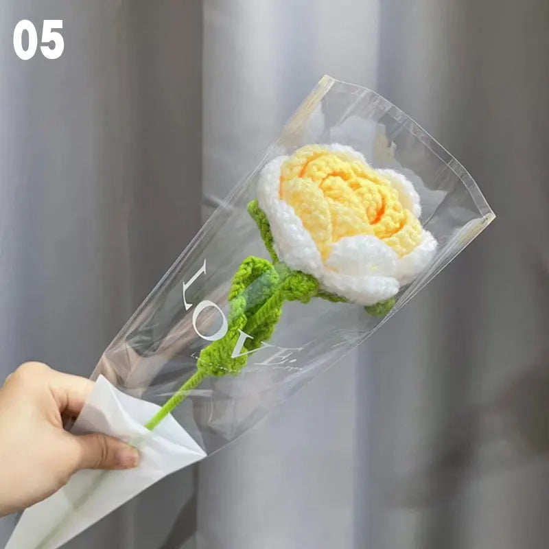 DIY Knitting Bouquet Rose Tulip Flower Bouquet Sunflower Hand-knitted Fake Flowers Knit Flower Home Table Crochet Floral Bouquet
