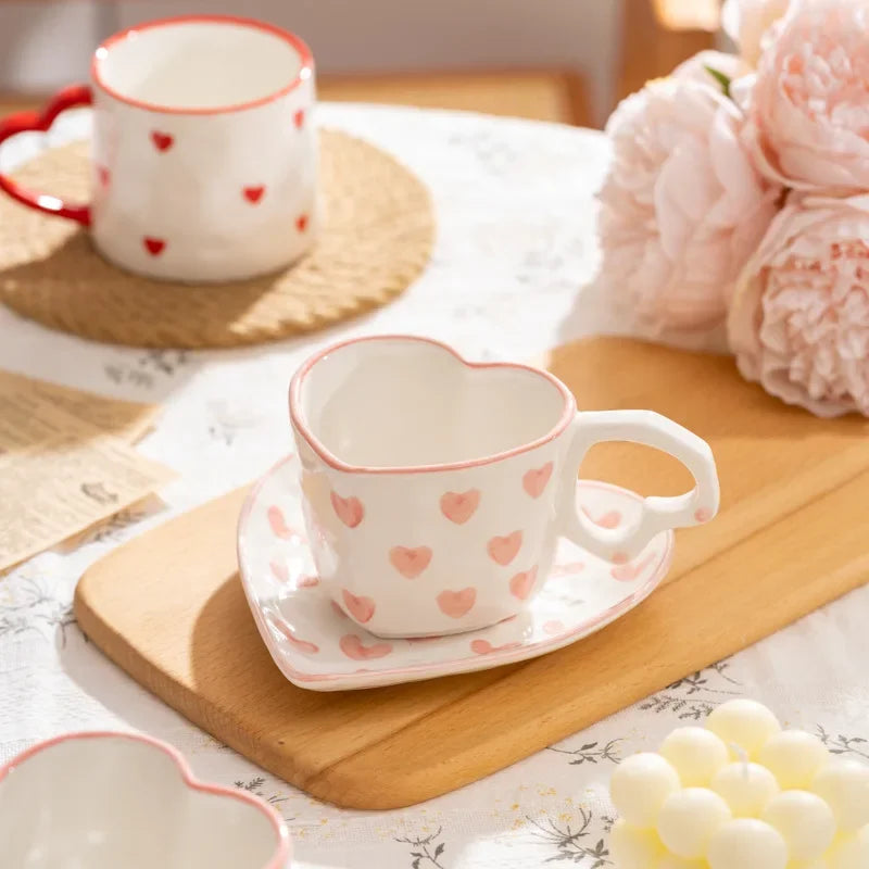 Creative INS Style Hand-Painted Love Heart Ceramic Coffee Mug – Cute Tea and Milk Cup for Home or Office