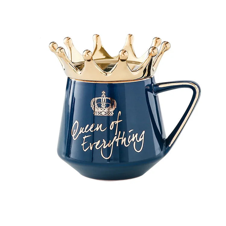 400ml Crown Ceramic Coffee Cup Fine Couple Mug with Lid Simple Afternoon Tea Coffee Cup Breakfast Milk Coffee Mug Birthday Gift