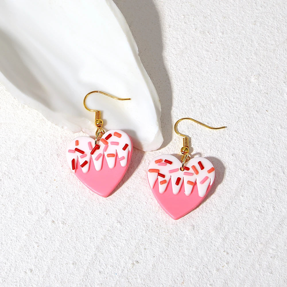 Polymer Clay Heart Earrings for Women – Handmade Valentine's Day Gift, Flower & Heart Drop Earrings