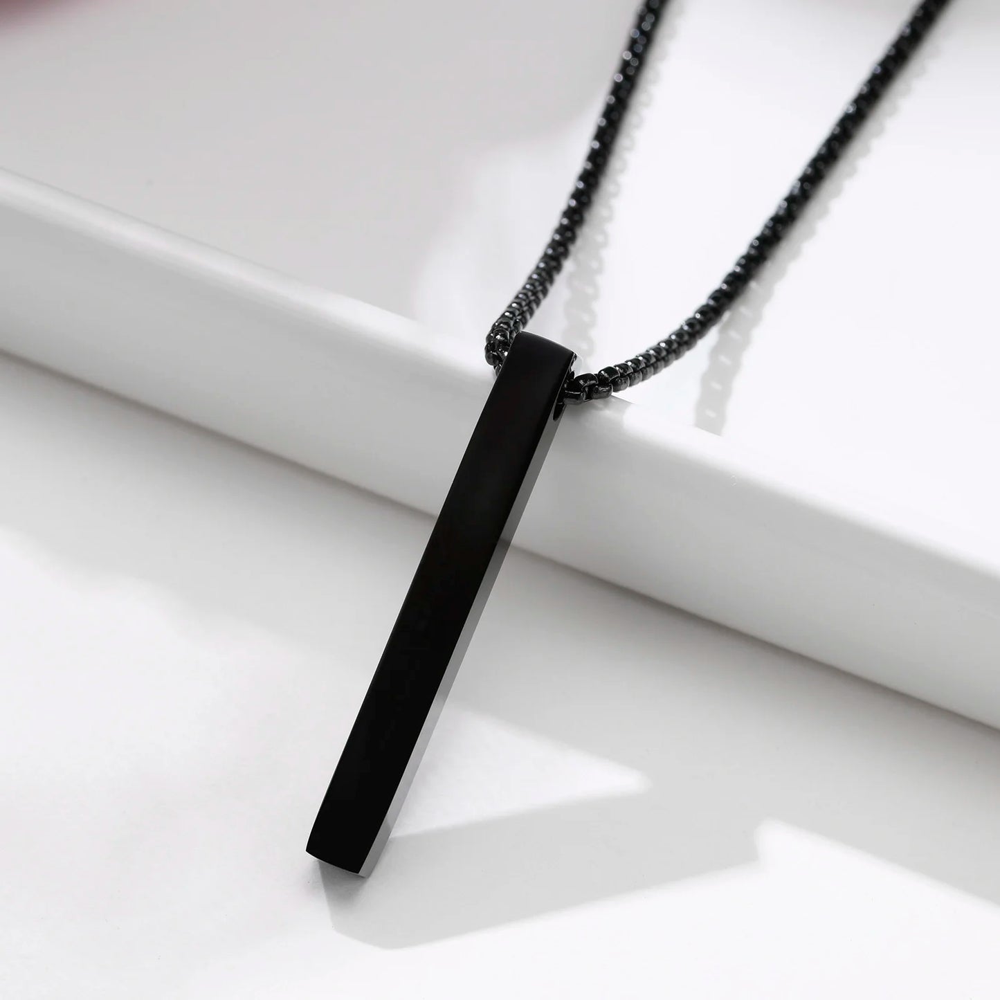 Minimalist Pillar Bar Necklace – 5mm Stainless Steel Pendant for Men and Women, Casual Unisex Link Chain