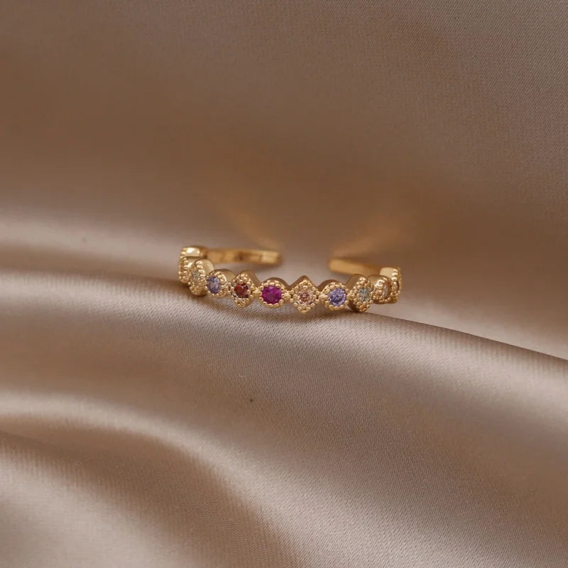 Gold plated simple double love crystal ring elegant women's daily opening ring accessories