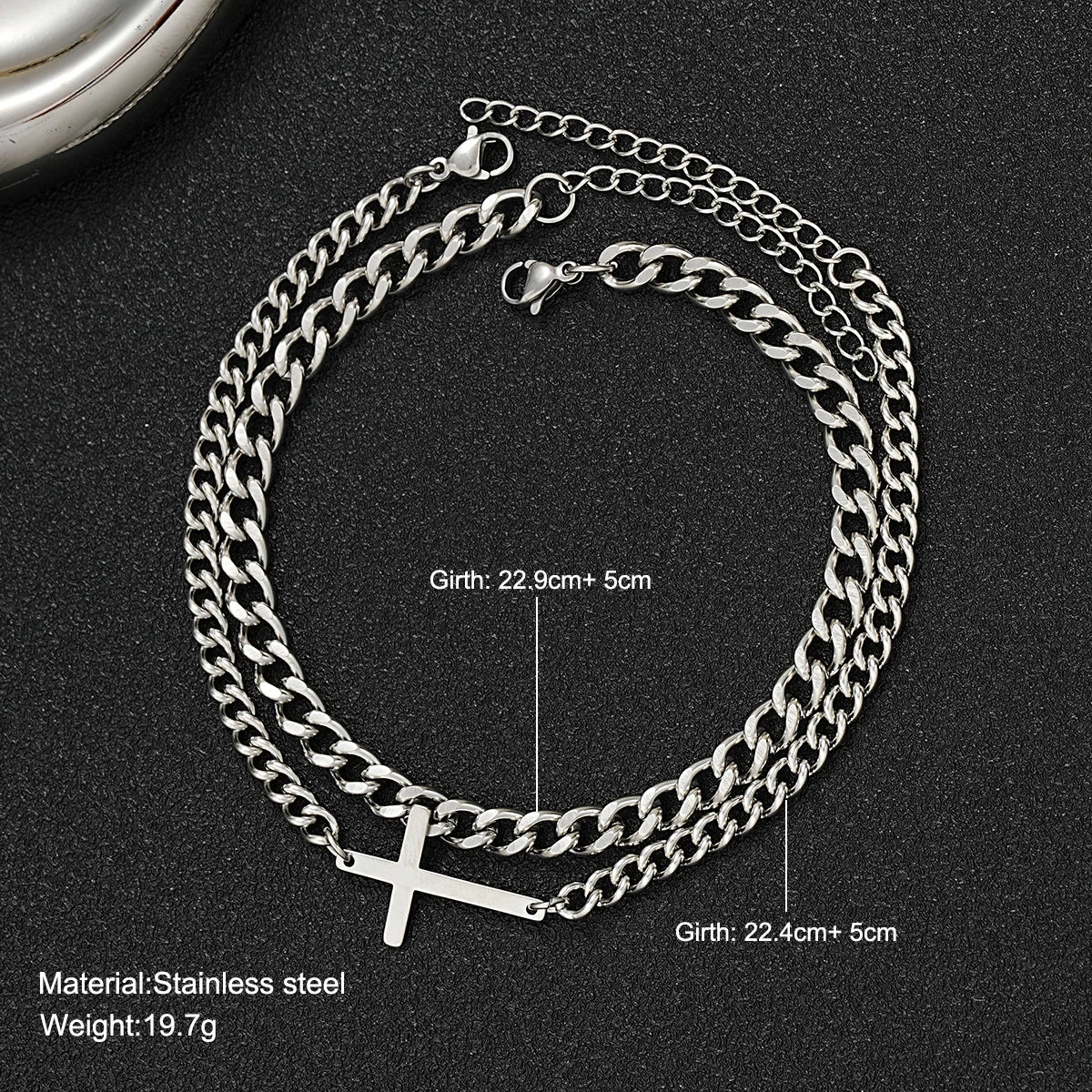 Cross Cuban Snake Chain Bracelet Set for Men - Stainless Steel Hip Hop & Punk Style Jewelry