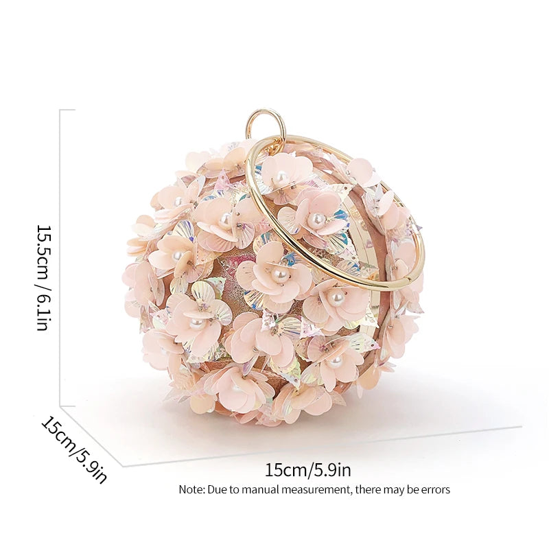 Mini Sequin Flower Evening Bag – Elegant Round Clutch Purse for Weddings, Parties, and Proms
