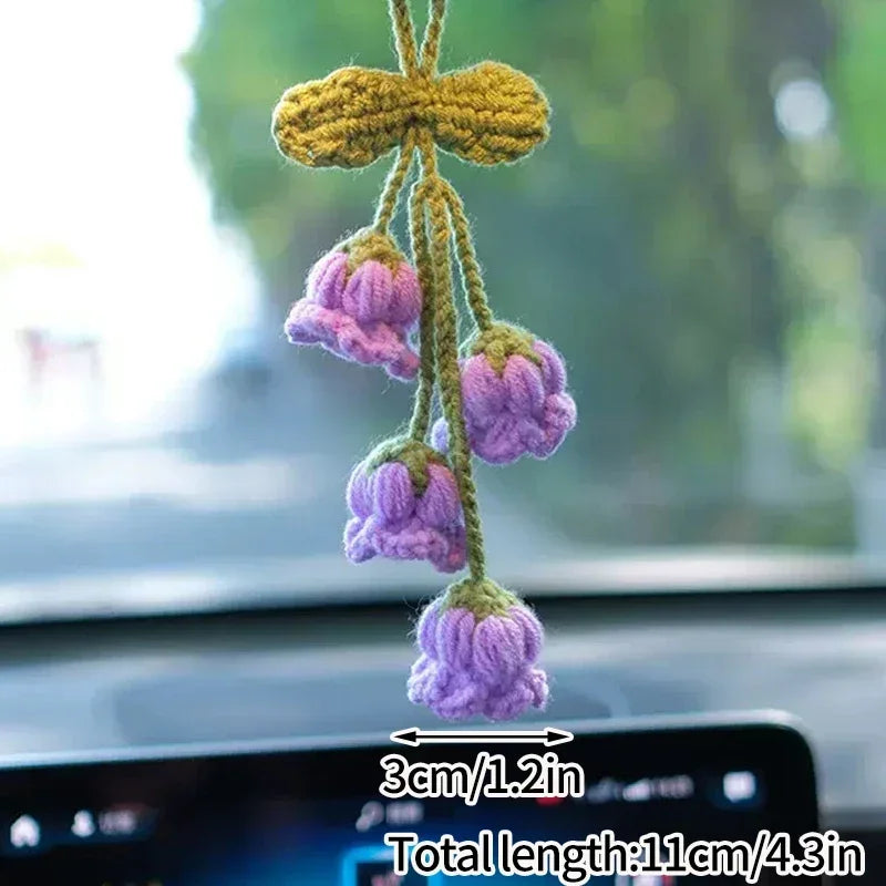 Crochet Flower Plant Keychain – Artificial Knitted Flower Hanging Decoration for Weddings, Gifts, and Car Pendants