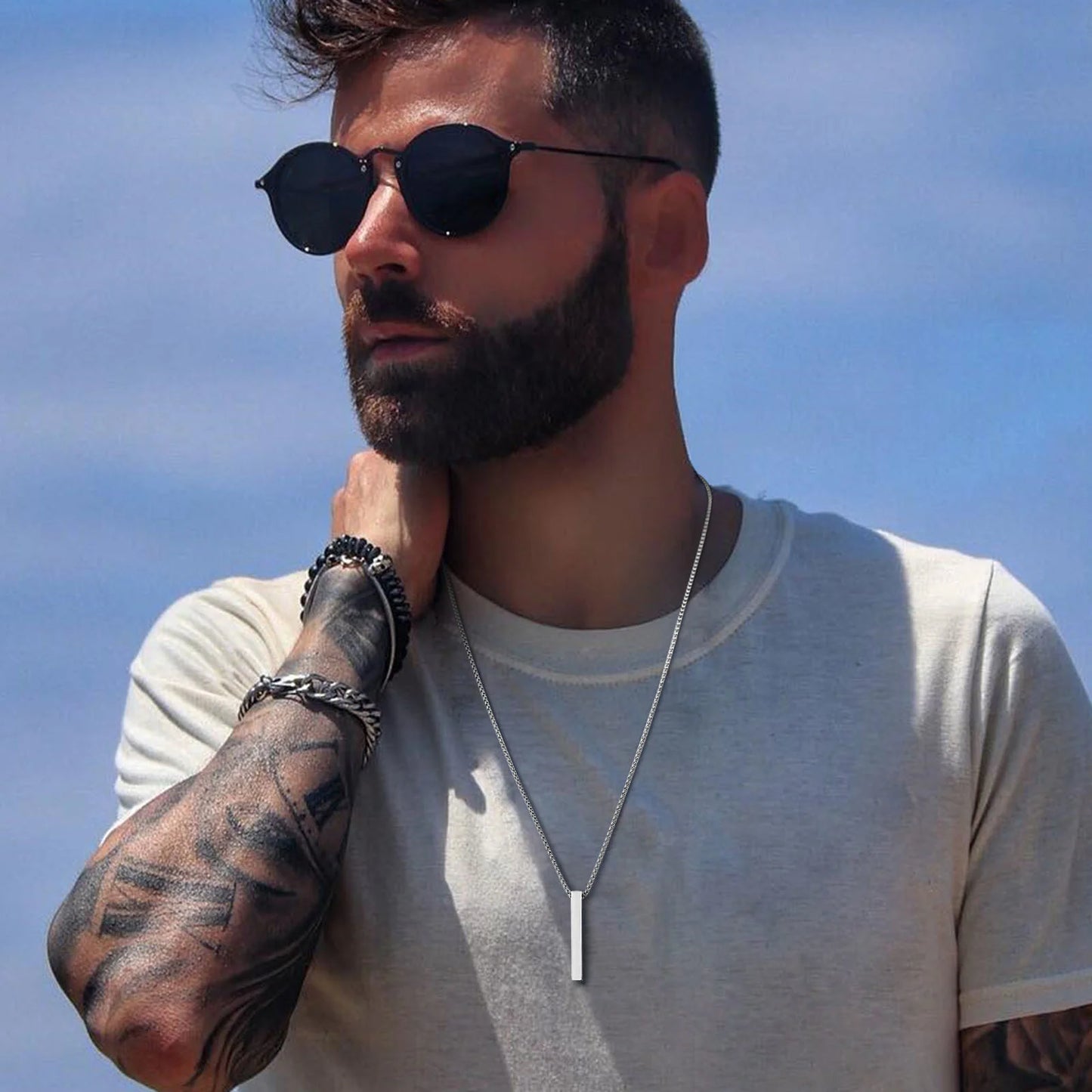 Minimalist Pillar Bar Necklace – 5mm Stainless Steel Pendant for Men and Women, Casual Unisex Link Chain