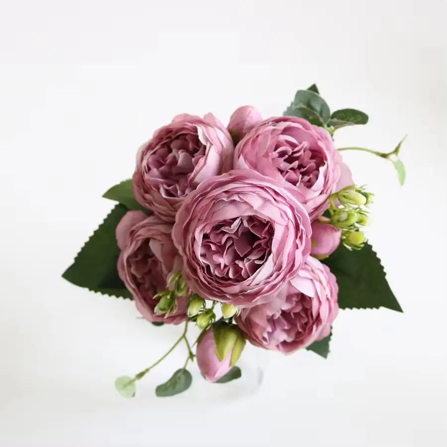 Artificial Peony Bouquet with Silk Roses – Decorative Faux Flowers for Home, Garden, and Wedding Decor