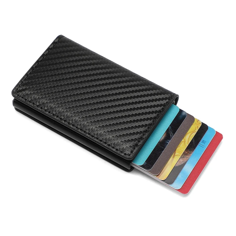 Premium Carbon Fiber RFID Credit Card Holder Wallet – Slim Minimalist Pop-Up Design for Men, Metal RFID Protection, Stylish Black Wallet