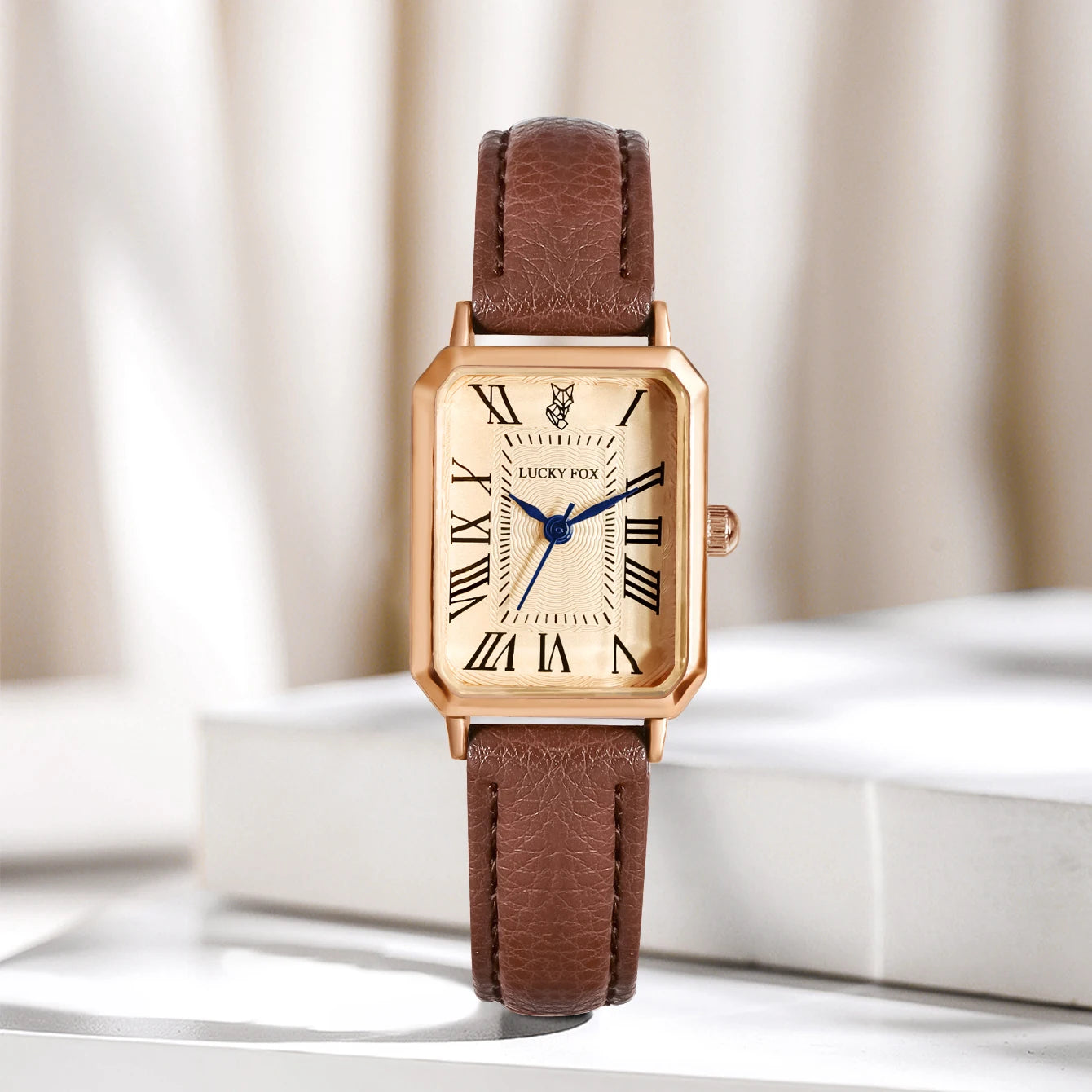 Retro Square Leather Strap Quartz Watch – Casual Roman Numeral Dial Wristwatch for Women