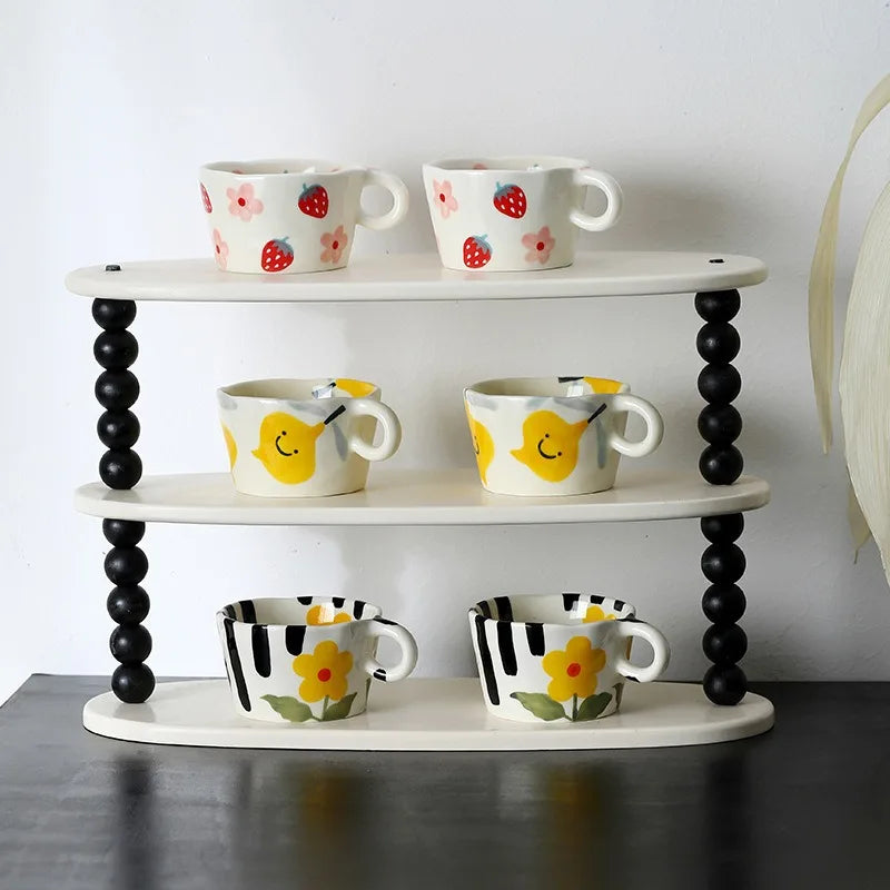 Cute Hand-Painted Ceramic Mugs – Strawberry, Flower, and Fruit Designs – 300ml Espresso & Coffee Cups for Kids and Girls